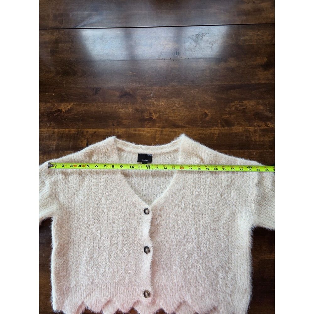 Lumiere Fuzzy Knit Cropped Cardigan Sweater Ivory Scallop Hem M Fairycore Boho - Picture 5 of 8